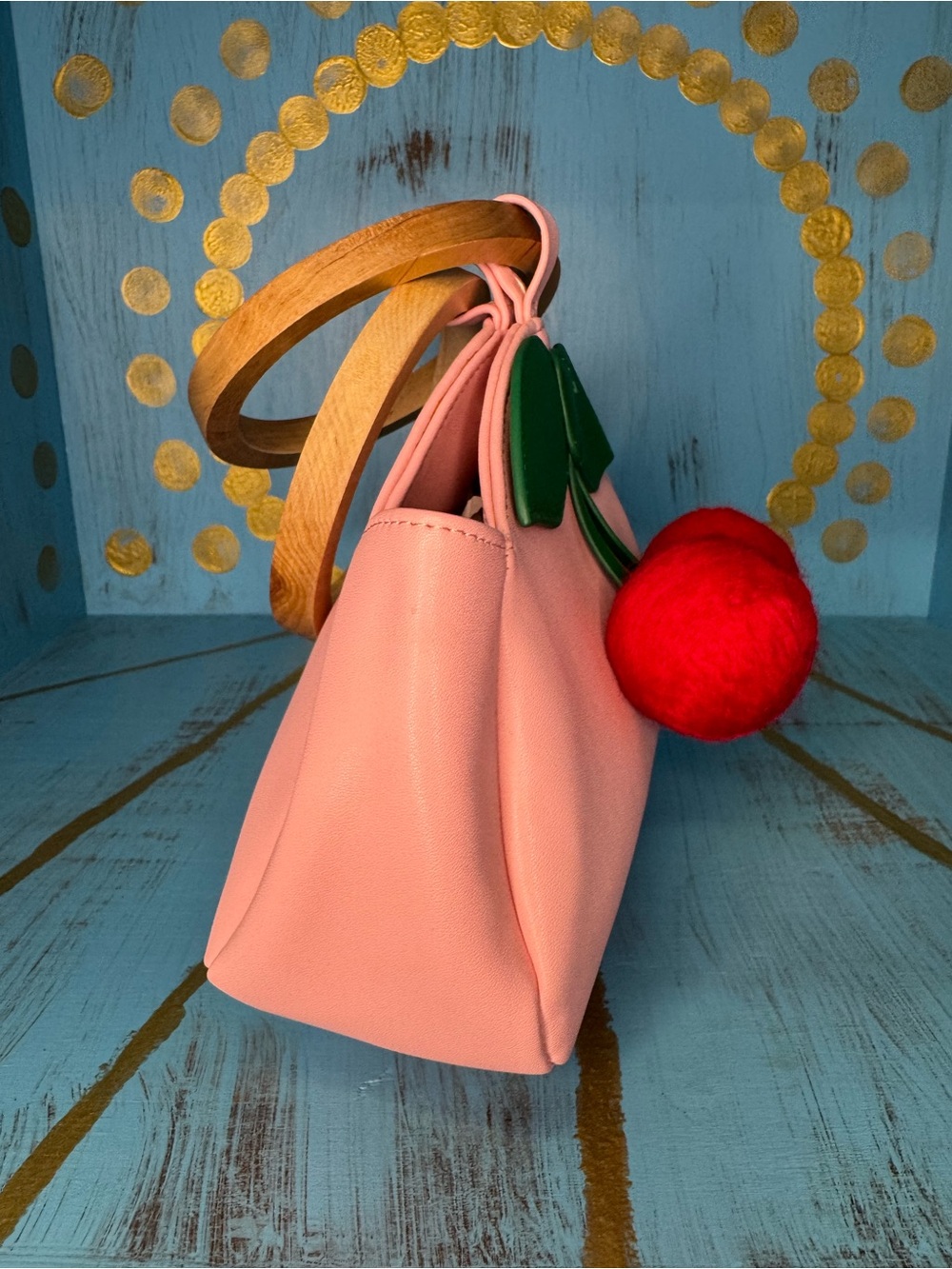 Valfre Cherry Pink Women’s Pleather Wooden Top-Handle Clutch - Picture 8 of 11